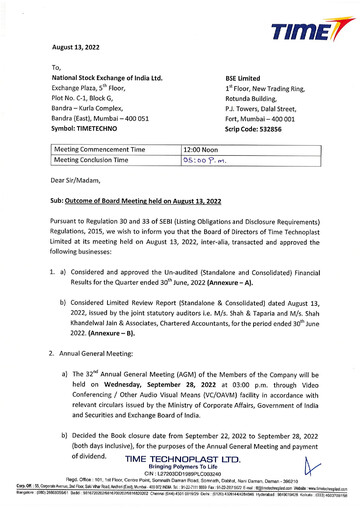 Thumbnail Time Technoplast Quarterly Report 2022-q1