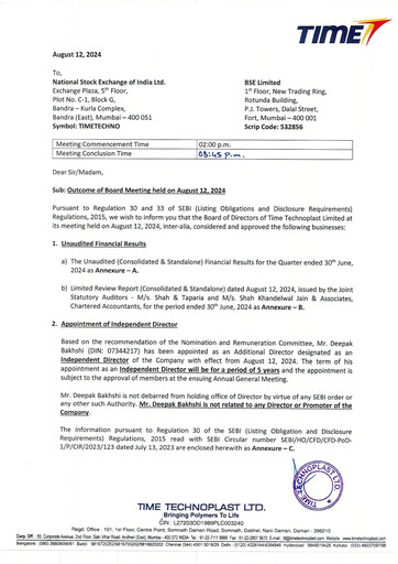 Thumbnail Time Technoplast Quarterly Report 2024-q1