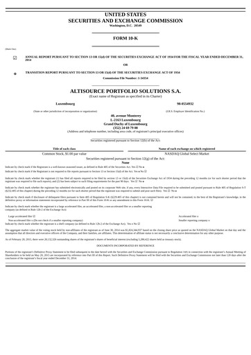 Thumbnail Altisource Portfolio
 Annual Report 2014