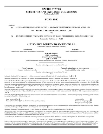 Thumbnail Altisource Portfolio
 Annual Report 2017