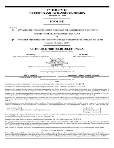 Thumbnail Altisource Portfolio
 Annual Report 2018