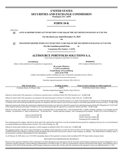 Thumbnail Altisource Portfolio
 Annual Report 2019