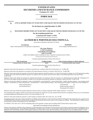 Thumbnail Altisource Portfolio
 Annual Report 2020