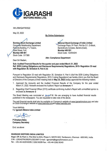 Thumbnail Igarashi Motors India Quarterly Report 2022-q4
