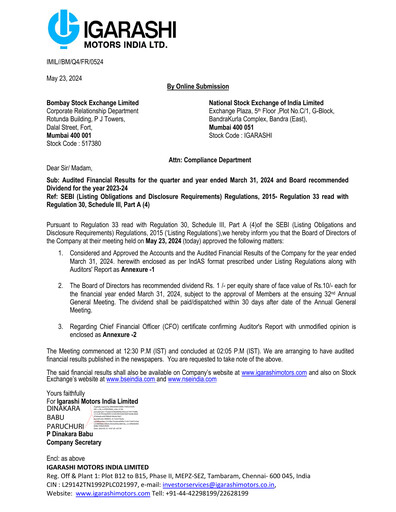 Thumbnail Igarashi Motors India Quarterly Report 2024-q4