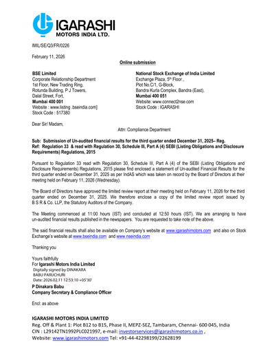 Thumbnail Igarashi Motors India Quarterly Report 2025-q3