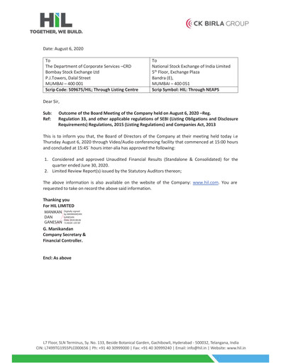 Thumbnail Hyderabad Industries Limited Quarterly Report 2021-q1