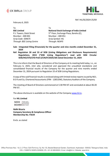 Thumbnail Hyderabad Industries Limited Quarterly Report 2025-q3