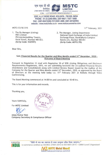 Thumbnail MSTC Limited
 Quarterly Report 2020-q3