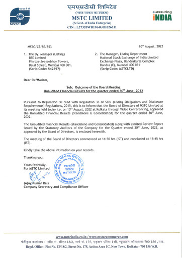 Thumbnail MSTC Limited
 Quarterly Report 2022-q1