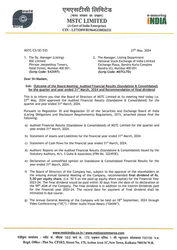 Thumbnail MSTC Limited
 Quarterly Report 2024-q4