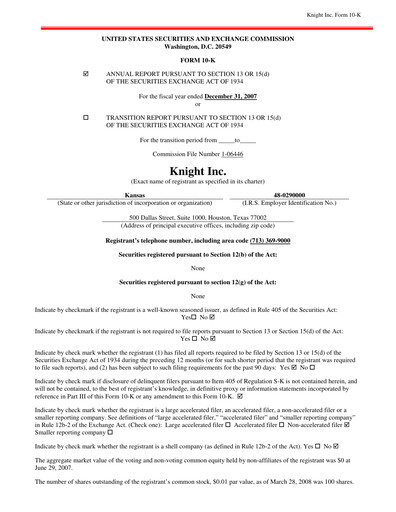 Miniature Kinder Morgan Rapport annuel 2007