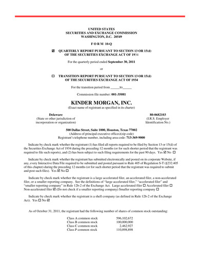 Vorschaubild Kinder Morgan Quartalsbericht 2011-q3