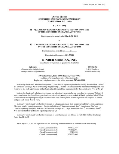 Vorschaubild Kinder Morgan Quartalsbericht 2012-q1