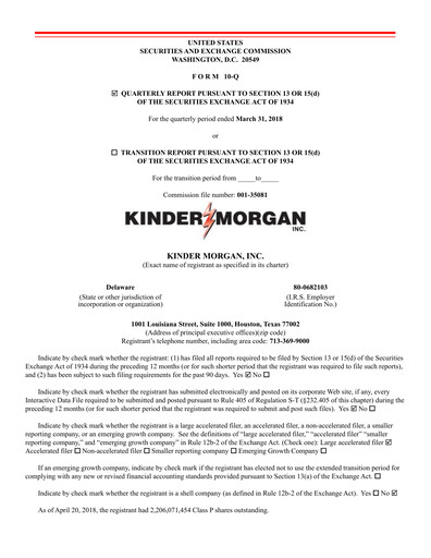 Vorschaubild Kinder Morgan Quartalsbericht 2018-q1