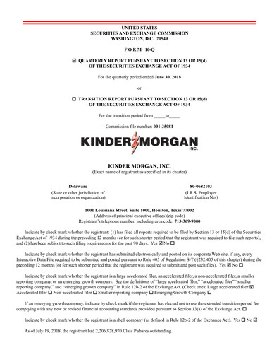 Vorschaubild Kinder Morgan Quartalsbericht 2018-q2