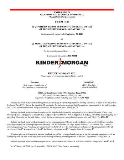 Vorschaubild Kinder Morgan Quartalsbericht 2018-q3