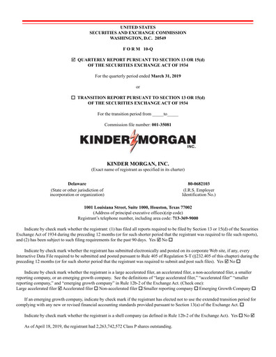 Vorschaubild Kinder Morgan Quartalsbericht 2019-q1