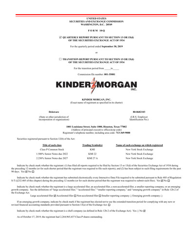 Vorschaubild Kinder Morgan Quartalsbericht 2019-q3