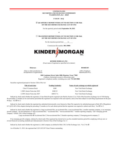 Vorschaubild Kinder Morgan Quartalsbericht 2021-q3