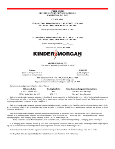 Vorschaubild Kinder Morgan Quartalsbericht 2022-q1