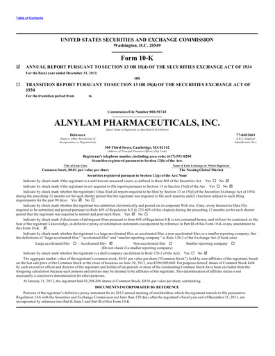 Thumbnail Alnylam Pharmaceuticals
 Annual Report 2011