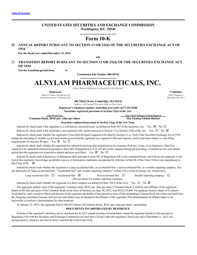 Thumbnail Alnylam Pharmaceuticals
 Annual Report 2012