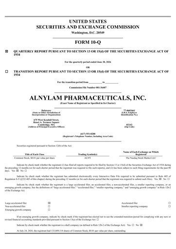 Thumbnail Alnylam Pharmaceuticals
 Quarterly Report 2026-q2