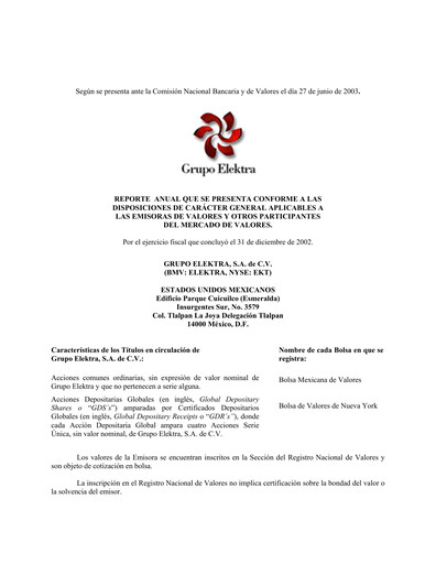 Thumbnail Grupo Elektra
 Annual Report 2002