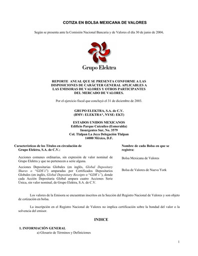 Thumbnail Grupo Elektra
 Annual Report 2003