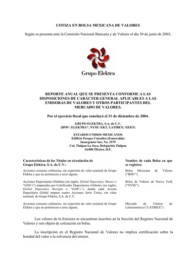 Thumbnail Grupo Elektra
 Annual Report 2004