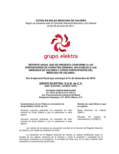 Thumbnail Grupo Elektra
 Annual Report 2010