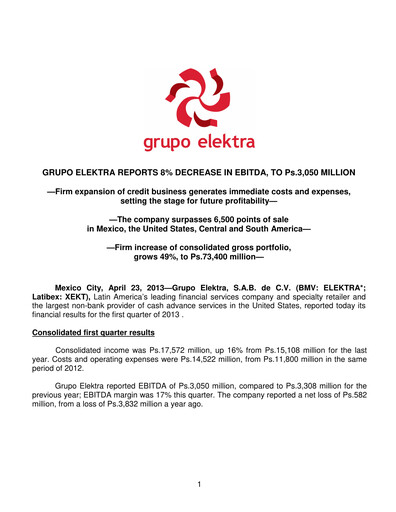 Thumbnail Grupo Elektra
 Quarterly Report 2013-q1