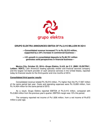 Thumbnail Grupo Elektra
 Quarterly Report 2014-q3