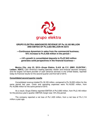 Thumbnail Grupo Elektra
 Quarterly Report 2015-q2