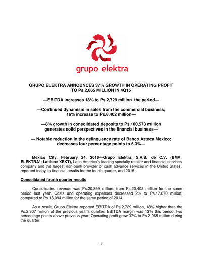 Thumbnail Grupo Elektra
 Quarterly Report 2015-q4