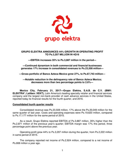 Thumbnail Grupo Elektra
 Quarterly Report 2016-q4