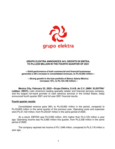 Thumbnail Grupo Elektra
 Quarterly Report 2021-q4