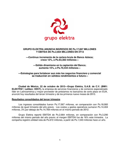 Thumbnail Grupo Elektra
 Quarterly Report 2013-q3