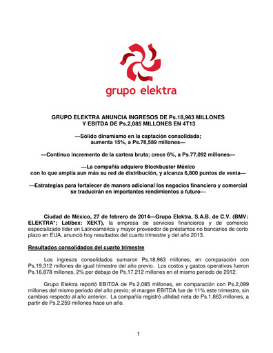 Thumbnail Grupo Elektra
 Quarterly Report 2013-q4