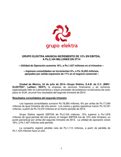 Thumbnail Grupo Elektra
 Quarterly Report 2014-q2