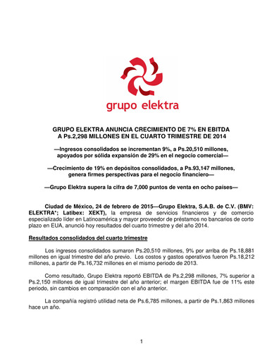 Thumbnail Grupo Elektra
 Quarterly Report 2014-q4