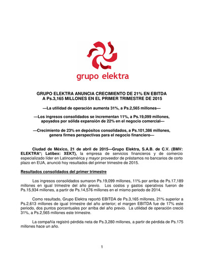 Thumbnail Grupo Elektra
 Quarterly Report 2015-q1