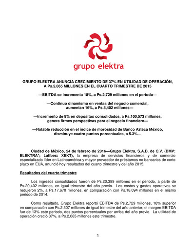Thumbnail Grupo Elektra
 Quarterly Report 2015-q4