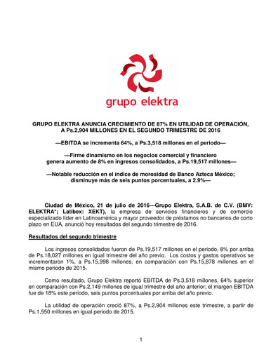 Thumbnail Grupo Elektra
 Quarterly Report 2016-q2