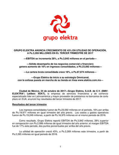 Thumbnail Grupo Elektra
 Quarterly Report 2017-q3