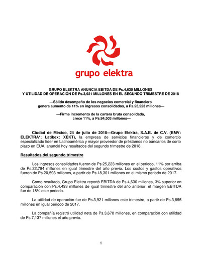 Thumbnail Grupo Elektra
 Quarterly Report 2018-q2