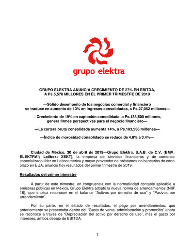 Thumbnail Grupo Elektra
 Quarterly Report 2019-q1