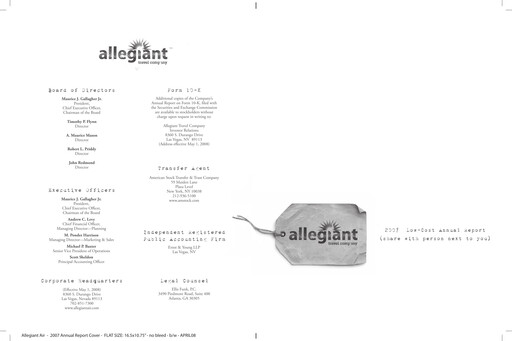 Thumbnail Allegiant Travel Company Annual Report 2007