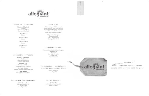 Thumbnail Allegiant Travel Company Annual Report 2008
